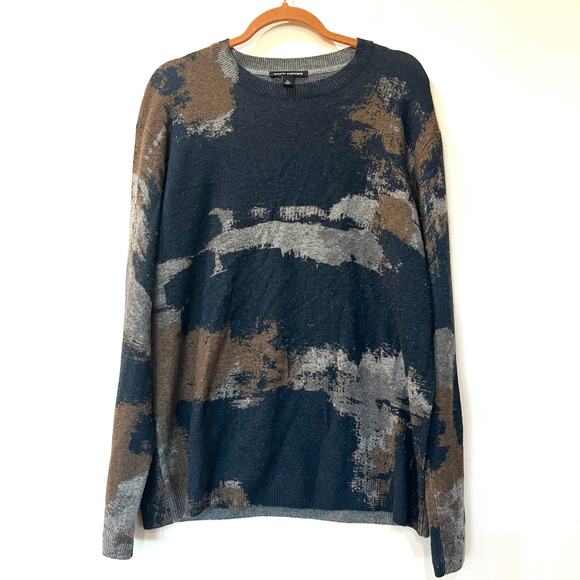 Men’s Autumn Cashmere 100% cashmere sweater XL camo navy brown print - Picture 1 of 6